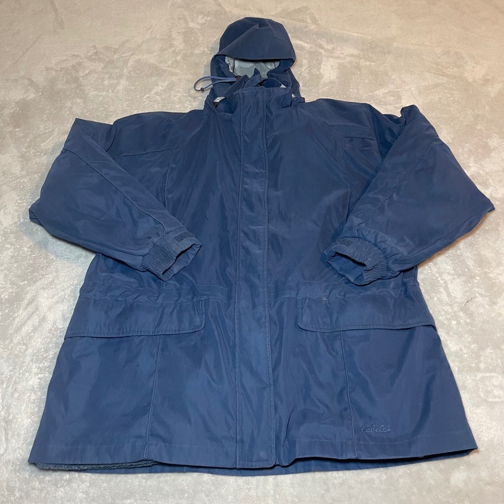 Cabelas Womens XL Blue Hooded Parka Jacket Fleece Lined Southwest Pattern Hiking